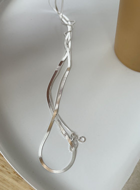 蛇骨链女双层锁骨链纯银