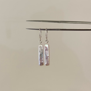 小众设计天然淡水珍珠小银条耳环s925纯银个性 女 百搭耳钩秋冬新款