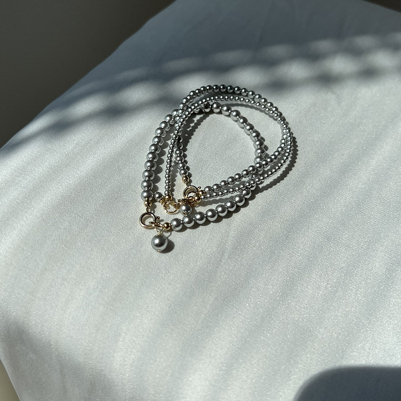 女施家珍珠日韩正圆银灰色