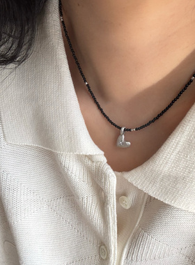 原创设计极细黑玛瑙项链s925纯银小众个性百搭锁骨链叠戴气质日常
