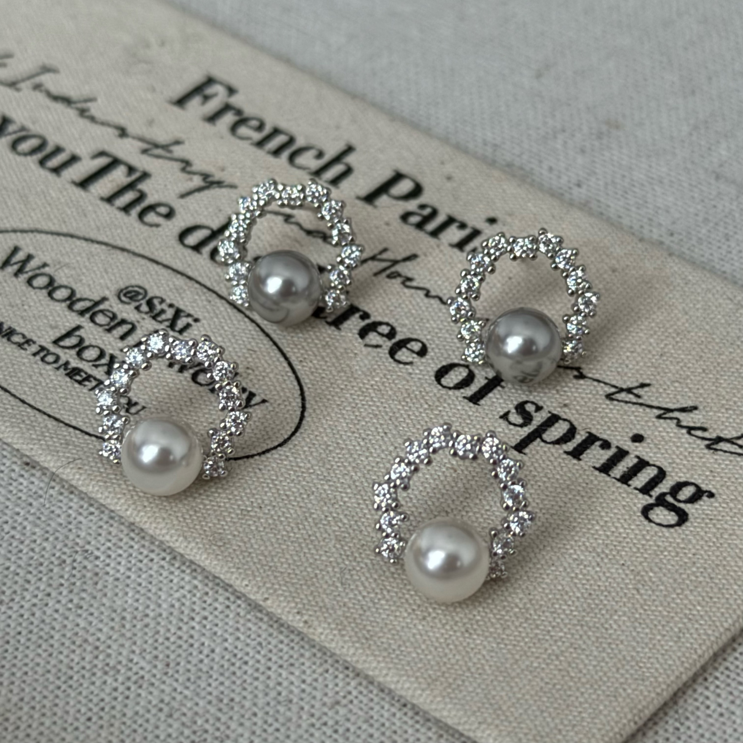 宋慧乔同款气质轻奢满钻花环进口施家珍珠耳钉通体纯银百搭女耳饰