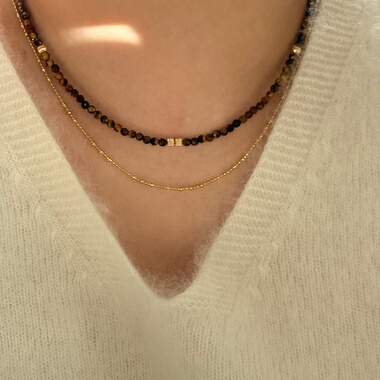 复古秋冬天然虎眼石项链轻奢小众气质叠戴锁骨链美国进口14k包金