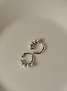 单只出售！CHIC风通体纯银简约个性气质贝珠耳夹耳扣耳饰百搭女