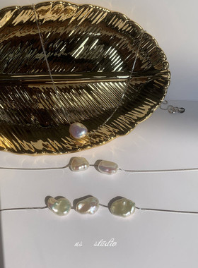 新品九折）925纯银极细锁骨链强光天然巴洛克珍珠项链法式小众女