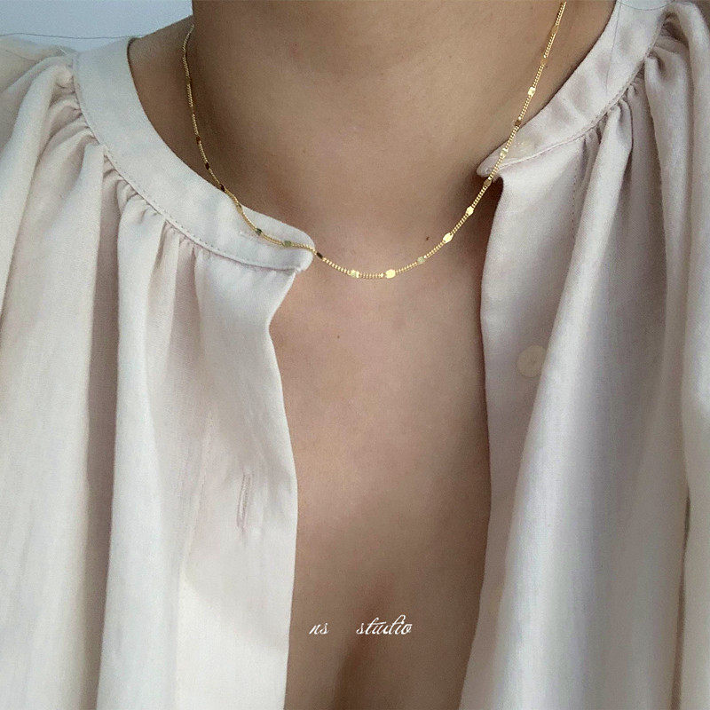 通体925纯银镀真金裸链 时尚细片链体搭配个性气质唯美项链项饰女,饰品/流行首饰/时尚饰品新,项链,淘宝优惠券,粉丝福利购,淘宝优惠卷