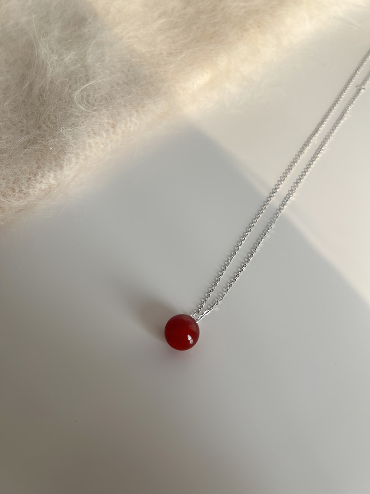 单颗红玛瑙S925纯银女复古红项链