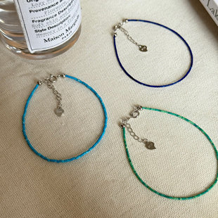 极细1-1.5mm s925纯银青金石绿松石手链气质通勤叠戴小众设计感女