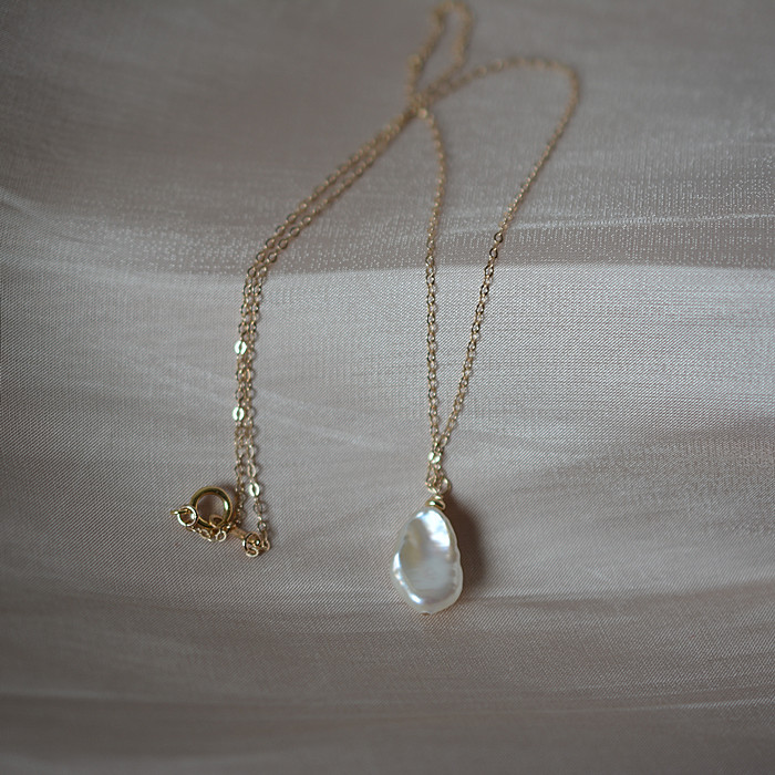 法式复古2020年秋冬新款天然巴洛克项链14k包金锁骨链精致项饰女