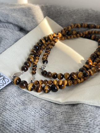 秋冬好物美拉德风天然7a黄虎眼石串珠项链S925纯银小众时髦高级感