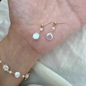 手工制作淡水巴洛克珍珠耳坠美国进口14k包金法式 精致气质耳环女