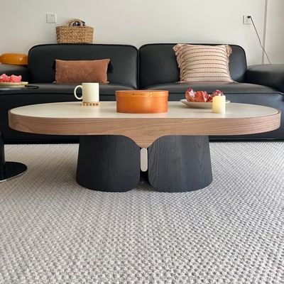 中古风异形茶桌设计师款实木茶几家用客厅洞石岩板轻奢复古风茶几