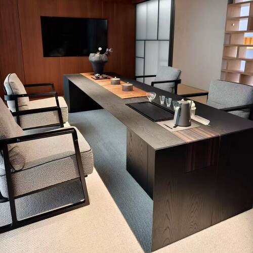 意式极简实木茶台设计师款茶桌家用客厅别墅高端茶台办公泡茶楼