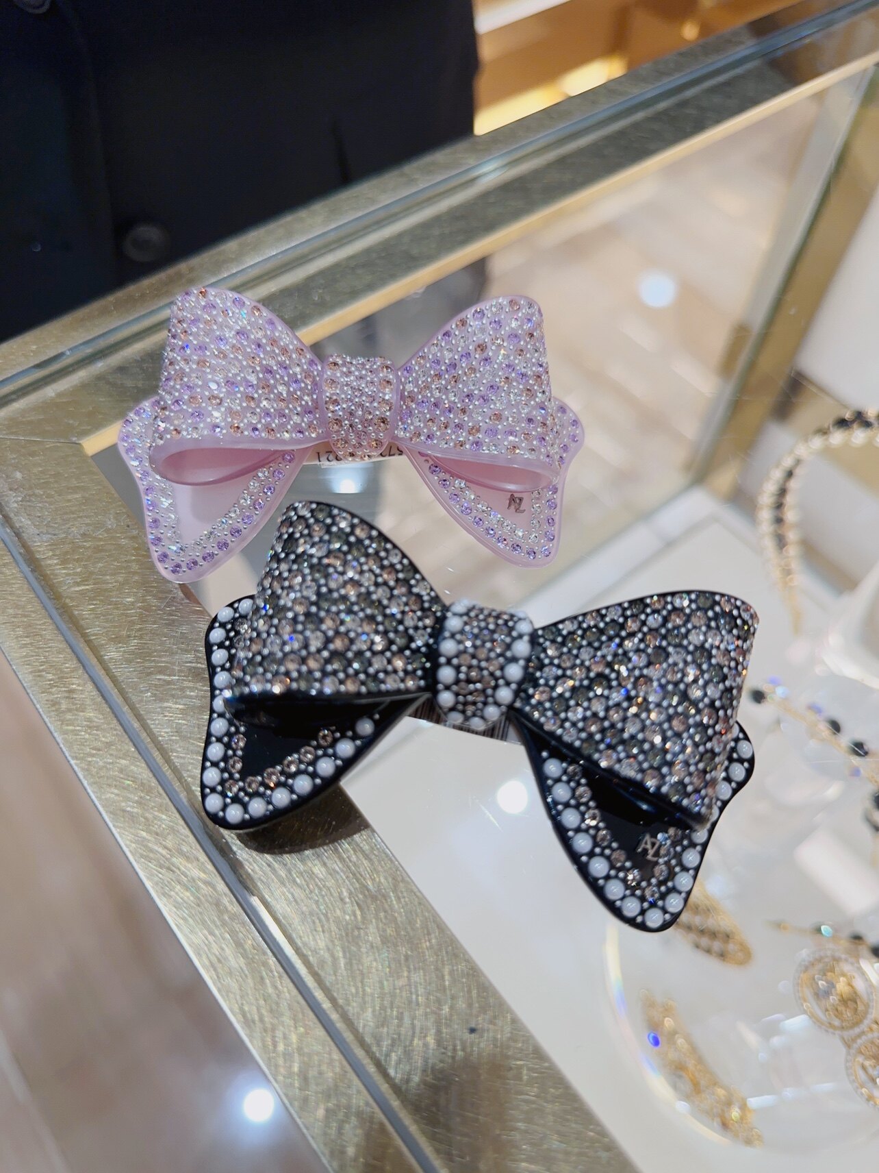 alexandrezouari亚历山大施华利发饰豪华满钻蝴蝶结发夹马尾夹8cm