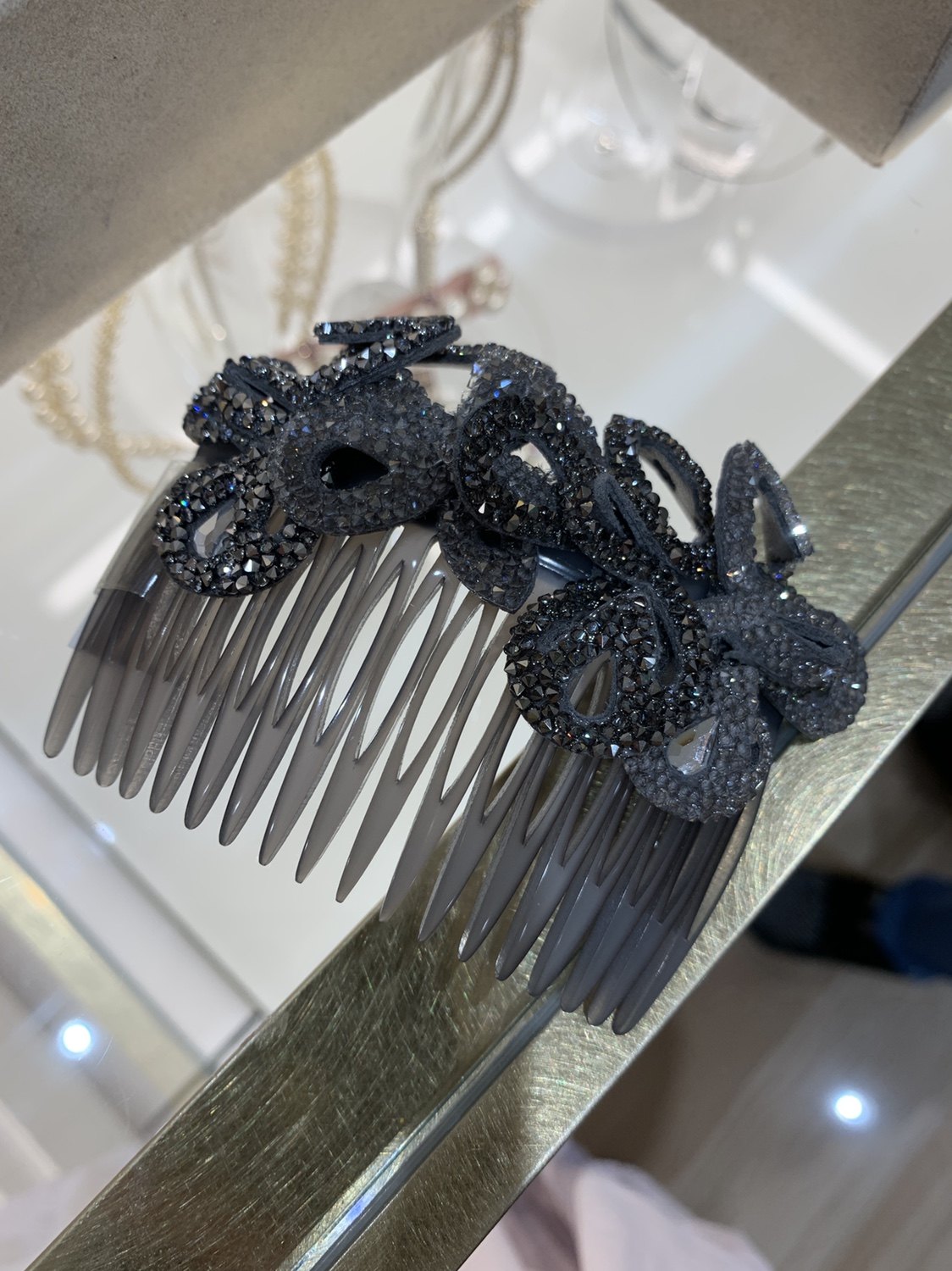 alexandrezouari亚历山大施华利发饰水钻花朵发梳18齿,灰色