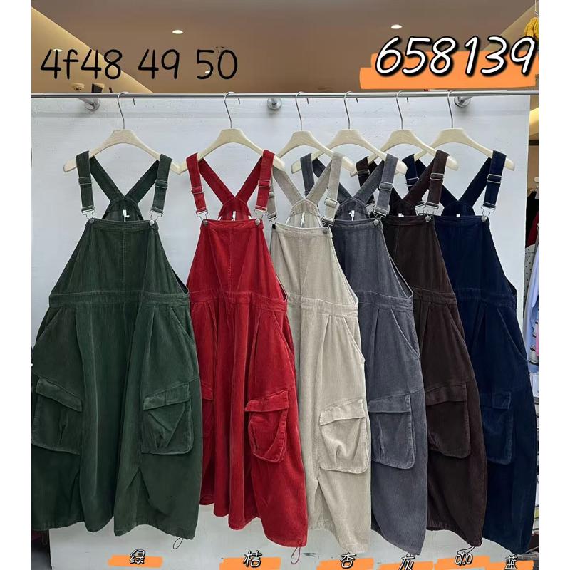 We家658139日系灯芯绒复古工装水洗做旧可调节大口袋背带裙