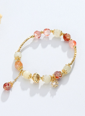 招桃花转运彩发晶手链女ins小众设计锆石吊坠手环天然水晶手链