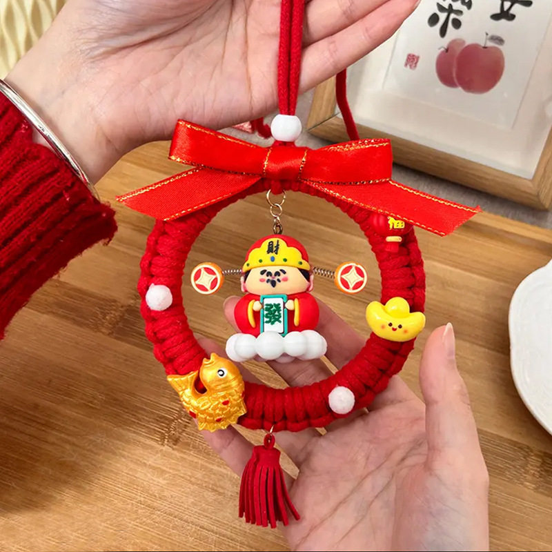 diy手工财神车载挂件金色扫把铃铛车挂材料包送男友爸爸生日礼物