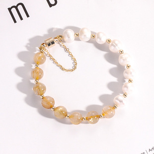 淡水珍珠手链女简约红绿草莓晶手串紫水晶黄发晶水晶手饰手工