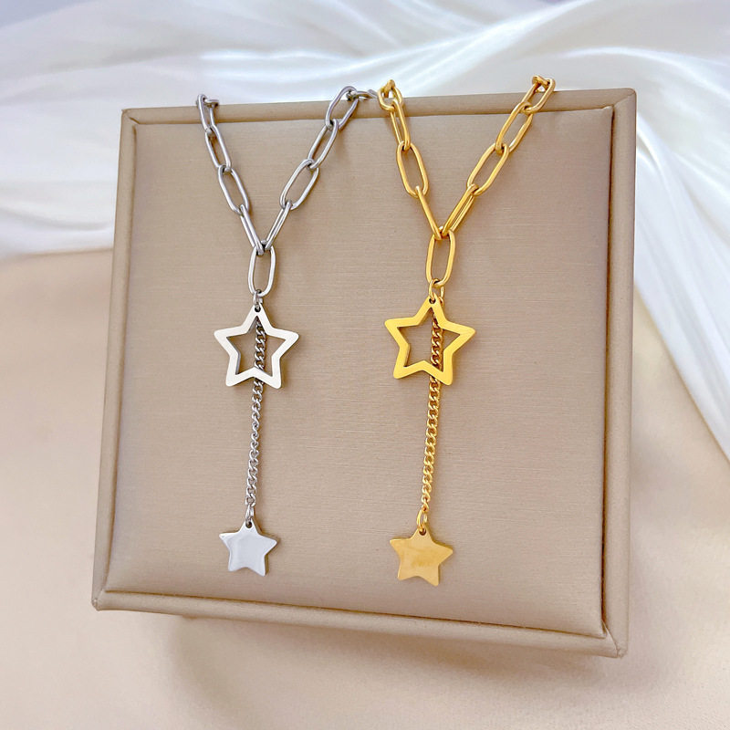 【通体钛钢】链条流苏星星气质个性极简风炉内真金项链女ins锁骨
