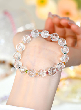 批发天然切面白水晶碧玺手链清新时尚简约景区寺院文创热销女手串