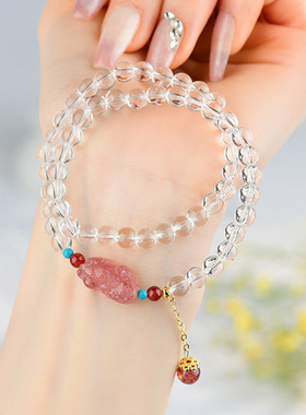 批发天然白水晶貔貅手链新中式原创时尚素雅清新女款手串礼物饰品