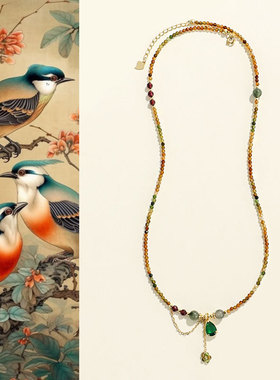 新品绿碧玺心形吊坠项链三圈串珠手链女彩虹碧玺项链手串二合一