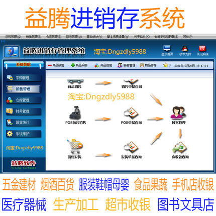 正版益腾进销存管理软件五金/烟酒/食品/化妆品/鞋服手机收银系统