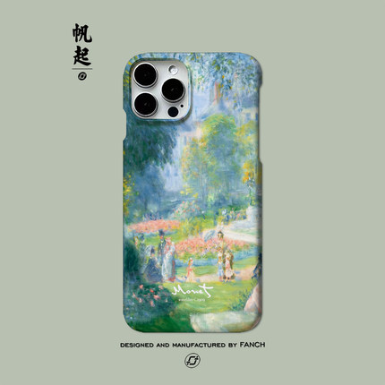 莫奈印象花园适用苹果iphone12/13/14/15/16promax/17pro油画手机壳华为全包精孔菲林硬壳/IMD软壳透明清新绿