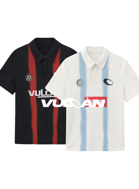 vulcan store 复古足球风条纹 Polo 衫男女同款美式休闲短袖上衣