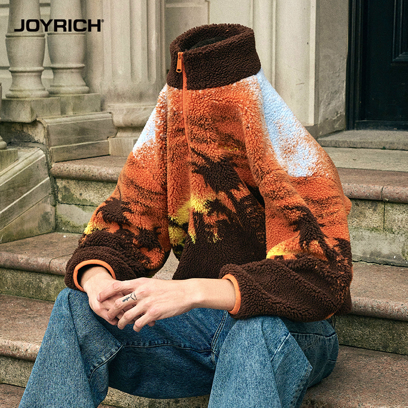 JOYRICH 秋冬男女同款美式复古LA街头半拉链套头加厚摇粒绒外套