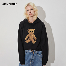 JOYRICH复古富乐熊提花短款长袖连帽毛衣针织衫秋冬季女士新款