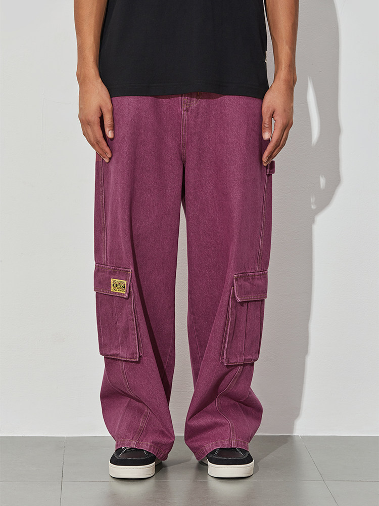 JOYRICH 2024 가을 겨울 같은 스타일 아메리칸 레트로 루즈 와이드 레그 빅 포켓 워시 컬러 데님 바지 남성과 여성을위한