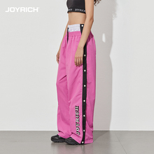 JOYRICH复古撞色双腰头侧开排扣裤运动长裤子2024春夏新款男女士