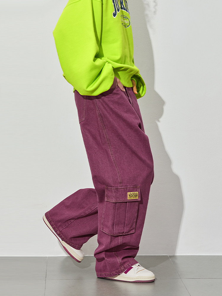 JOYRICH 2024 가을 겨울 같은 스타일 아메리칸 레트로 루즈 와이드 레그 빅 포켓 워시 컬러 데님 바지 남성과 여성을위한
