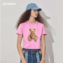 JOYRICH美式复古经典富乐熊修身短款短袖T恤2024春夏新款女士纯棉