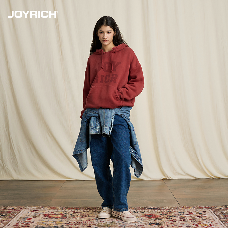 JOYRICH美式复古重磅拉绒宽松连帽落肩长袖卫衣春秋季男女同款