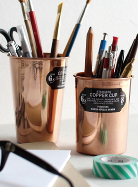 零选 日本PUEBCO复古红铜笔筒办公室桌面收纳笔盒现代简约杯摆件