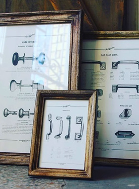 日本进口PUEBCO柚木原木做旧画框展示框挂墙桌面相册画片仿古相框