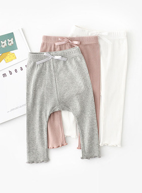 婴儿打底裤春秋季灰色薄款纯棉a类大pp屁屁女宝宝裤子外穿小月龄