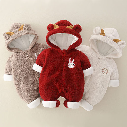 婴儿连体衣服秋冬季新年棉服外套