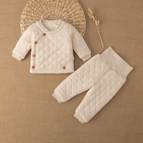 婴儿套装秋冬季夹棉分体保暖内衣两件套纯棉加厚宝宝衣服高腰护肚