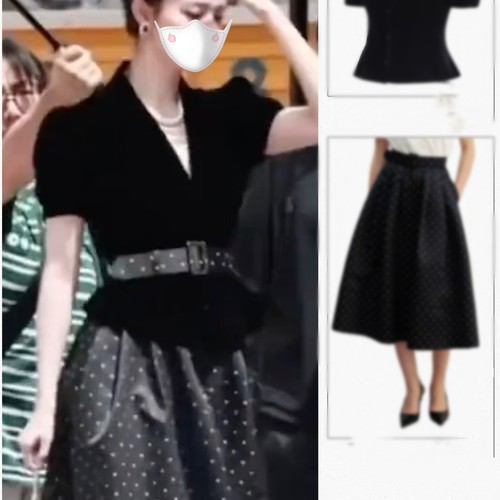 黑色泡泡袖西服V领收腰短袖上衣