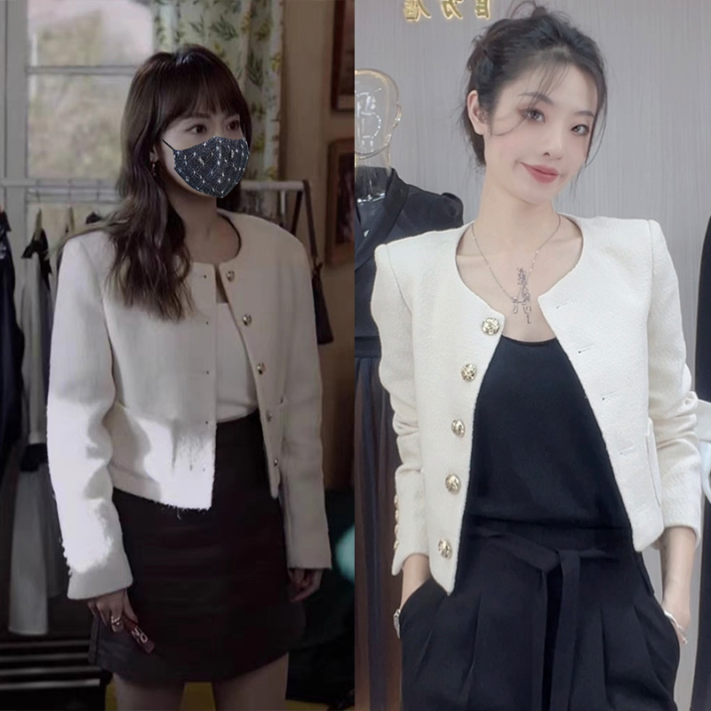 白色圆领小香风外套女高级感