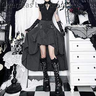 length half skirt两穿半裙宴会服哥特条纹半身裙 striped Gothic
