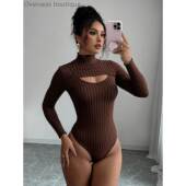 top坑条连体衣内搭半高领长袖 Half 上衣 long sleeved high neck