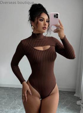 Half high neck long sleeved top坑条连体衣内搭半高领长袖上衣