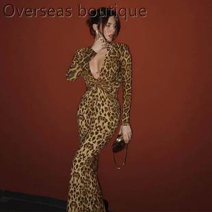 Twisted long sleeved leopard print dress长袖豹纹连衣包臀裙