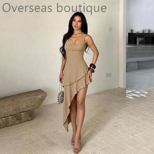 不对称裙摆显瘦长款连衣裙女