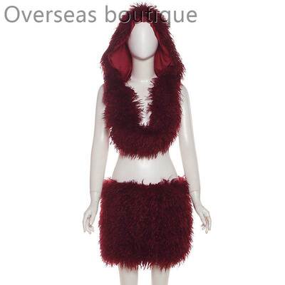 露背连帽上衣显瘦包臀短裙套装女