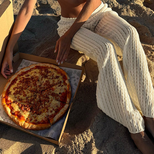 海边镂空低腰宽松直筒休闲裤女